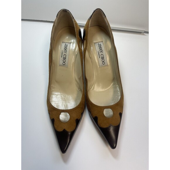 Jimmy Choo Two Tone Suede Leather Cut Out Kitten Heel Pumps Sz 36 - Picture 2 of 11
